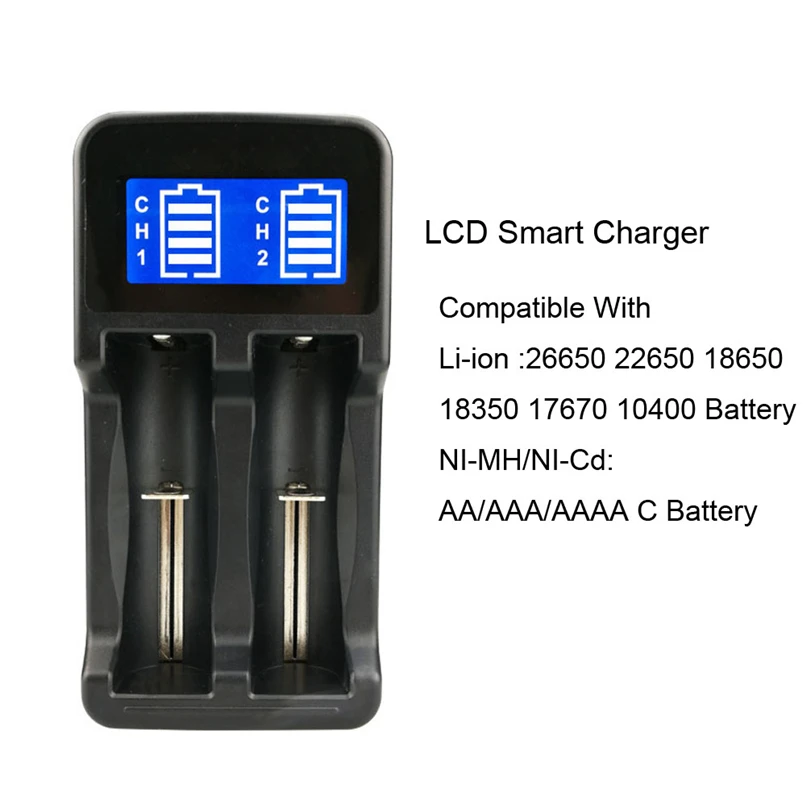 ЖК дисплей с 2 слотами умное интеллектуальное зарядное устройство для 26650 22650 20700