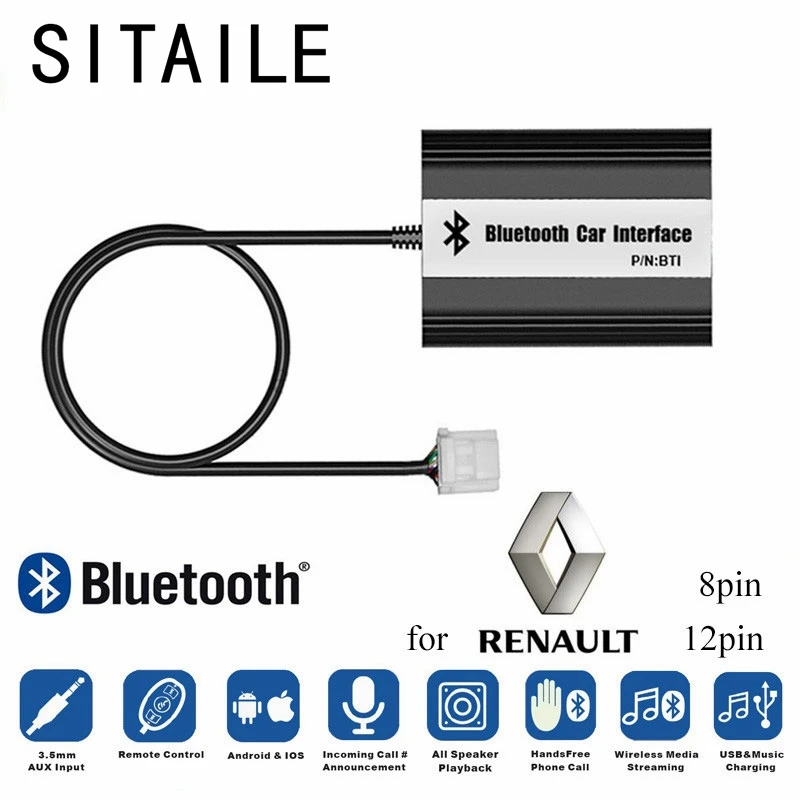 Автомобильный музыкальный плеер SITAILE адаптер Bluetooth A2DP для Renault 8pin 12pin Clio avзаброс