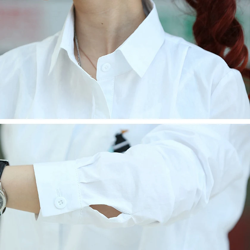 Длинная белая блузка с вышивкой повседневная хлопковая рубашка карманами