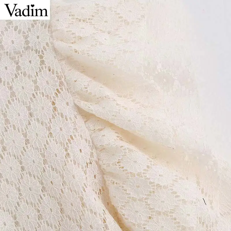 Vadim women sweet ruffles crop tops long sleeve solid female casual beige blouses summer hollow out chic shirts blusas LB297 |