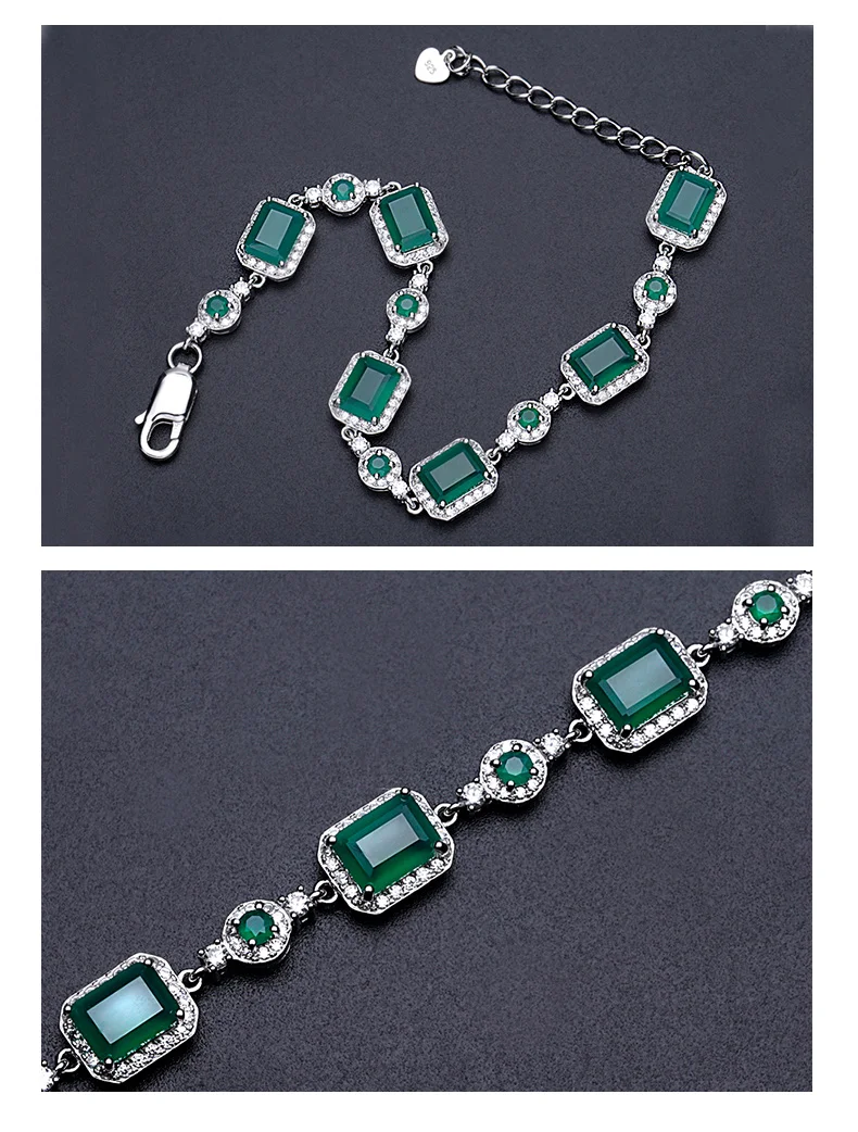 Gem's балетные 925 пробы серебряный браслет 10.04Ct натуральный зеленый агат, натуральный камень браслеты для женщин ювелирные украшения