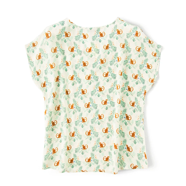 Женская футболка с принтом обезьяны шелковая Футболка 04 из крепа и шелка