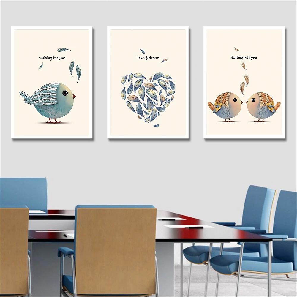 Nordic печать плакатов кофе, wall-Art Холст Картина Мечта "любовь" "птицы" в форме листа сердце фотографии животных на стену для Гостиная домашний декор