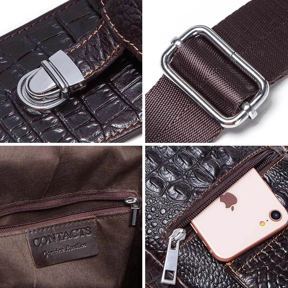 

CONTACT'S Fashion Genuine Leather Men chest Bag 100% Cow Leather Vintage Crossbody Bags Men Shoulder Bags Men's Messenger Bag
