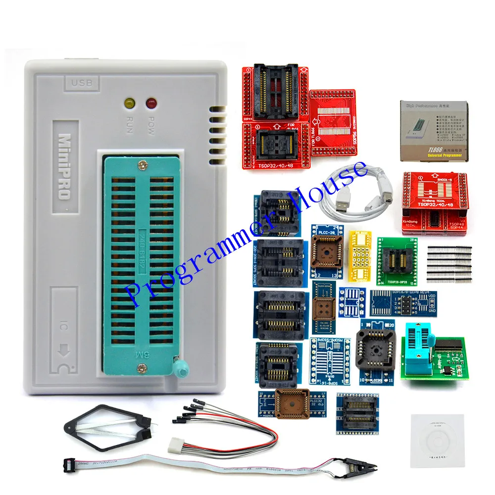 XGecu V9.00 TL866II плюс универсальный Minipro программатор+ 24 адаптера+ тестовый зажим TL866 PIC биос высокоскоростной программатор