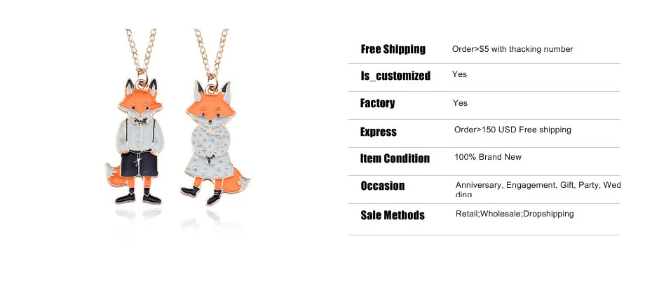 DIY симпатичное животное ожерелье подвеска кавайи мультфильм Mr. Fox Miss. Fox чокер Золотая цепь унисекс любовник ожерелье s& Кулоны Прямая поставка