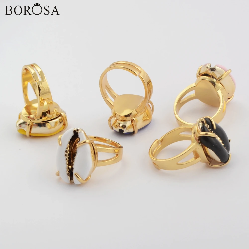 BOROSA Shell Rings 5/10PCS Gild Claw Rainbow Natural Cowrie Ring mix colors Adjustable for Women Gifts ZG0419 | Украшения и
