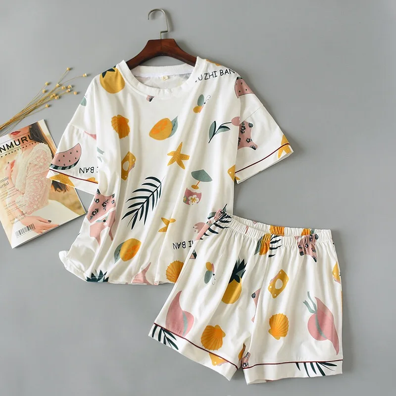 Пижамный комплект для женщин милый пижамный из 2 предметов с принтом и коротким