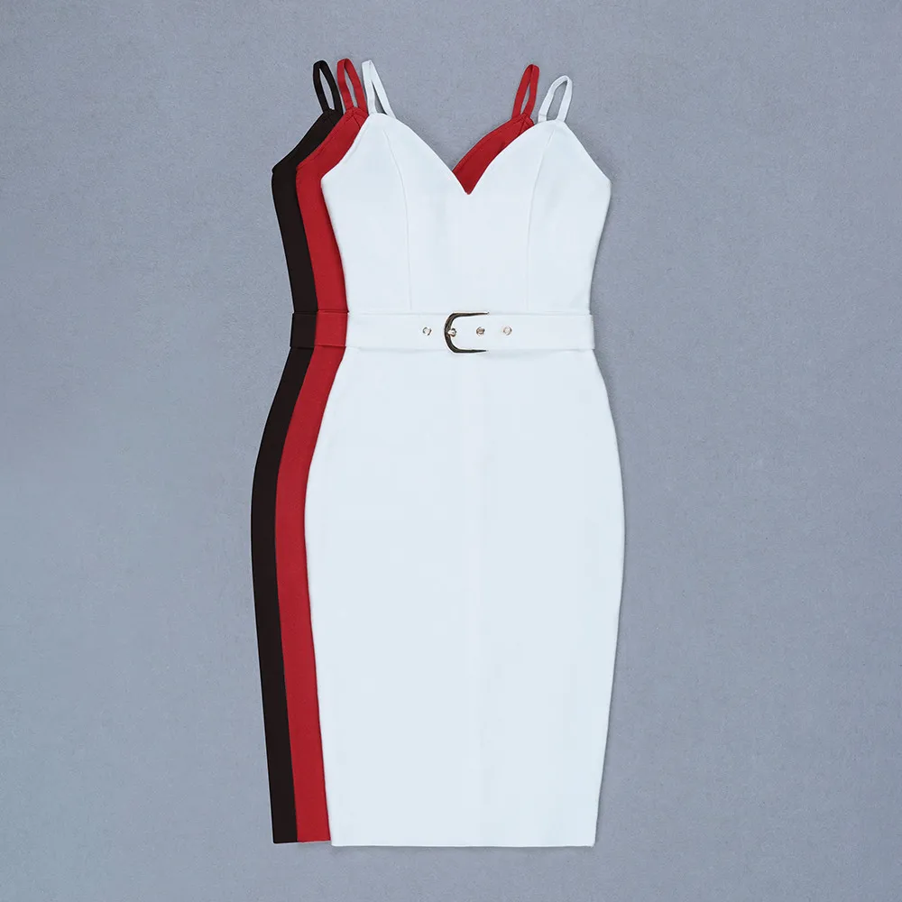KLEEZY Fashion Femme 3 Color SaShes V Spaghetti Strap Sleeveless Bodycon Elegant Bandage Dress Sexy Party Mid-calf HL4884 | Женская