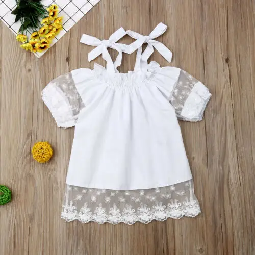 Платье для маленьких девочек комплект летней одежды с кружевными цветами и