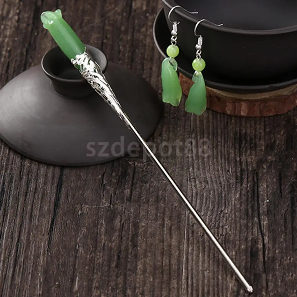 Китайские традиционные заколки для волос и Сережки зеленые|hair clips hairpins|clip hairpinshair