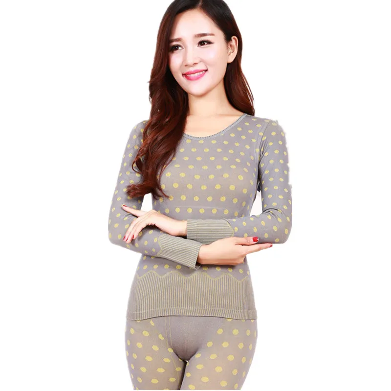 Dot Печати Похудения Underwear Set Для Женщин Зима Второй Тепловой Женщина Кожа Дамы