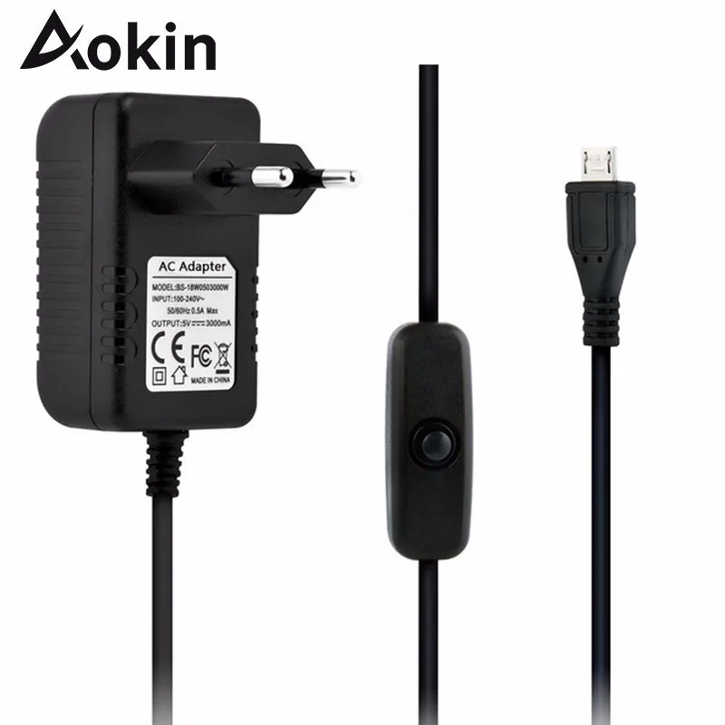 

Aokin 5V 3A Power Supply Charger AC Adapter Micro USB Cable with Power On/Off Switch EU US UK AU Plug For Raspberry Pi 3 banana