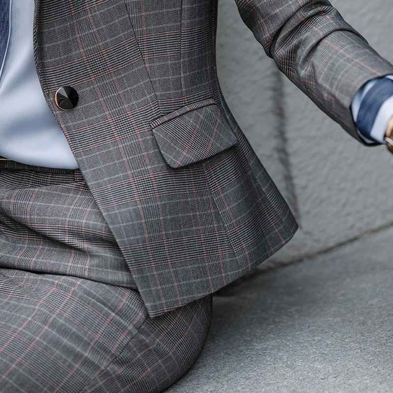 Lenshin комплект из 2 предметов официальный клетчатый брючный костюм блейзер на