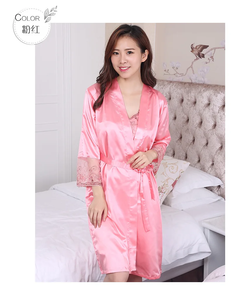 Женский шелковый халат и высокого качества размера плюс на весну осень Дамская