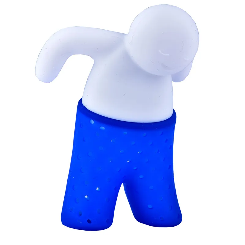 White and blue Креативный Силиконовый Фильтр для заварки чая в форме человека, резиновый фильтр для рассыпчатого чайного листа, травяной фильтр для специй, для кухонных принадлежностей, гаджет, чистый мягкий - Цвет: White and blue