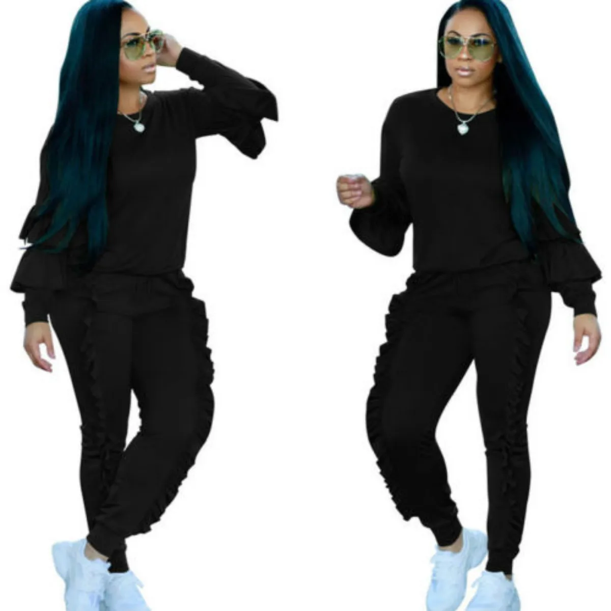 

Women Set 2018 New Brand Womens Autumn Long Sleeve Casual Solid Crop Tops Pants Set 2Pcs Tracksuit