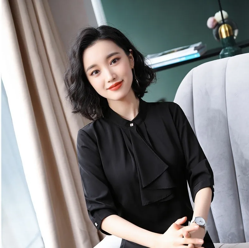 Новинка абрикосовые женские офисные шифоновые блузки и рубашки с коротким