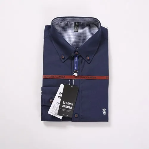SK5801DARK BLUE Sergio K Dudalina Мужская рубашка оксфорд рубашка мужская рубашка с длинными рукавами Мужская одежда Slim Fit Повседневная мужская рубашка - Цвет: SK5801DARK BLUE