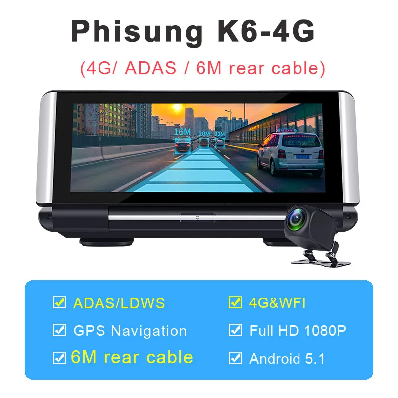 K6-4G Phisung 7 дюймов 4G ADAS gps навигация Автомобильный видеорегистратор Камера FHD 1080P dash cam android wifi водительский рекордер двойной dvr авто для грузовика - Название цвета: K6-4G