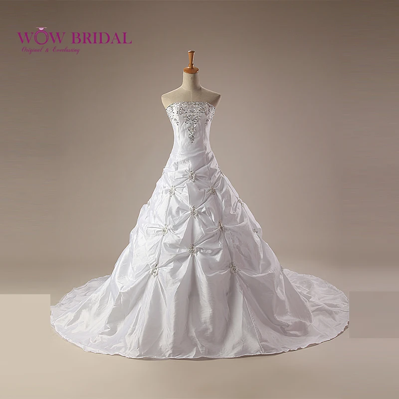 

Wowbridal элегантное белое свадебное платье 2021 без бретелек с блестками вышивкой бисером со шнуровкой кристаллами складками Атласное Бальное Платье со шлейфом