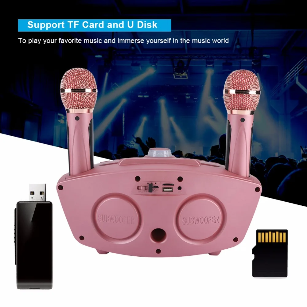 Высокое качество Bluetooth динамик домашний KTV Караоке Bluetooth динамик с двумя микрофоном динамик s стиль