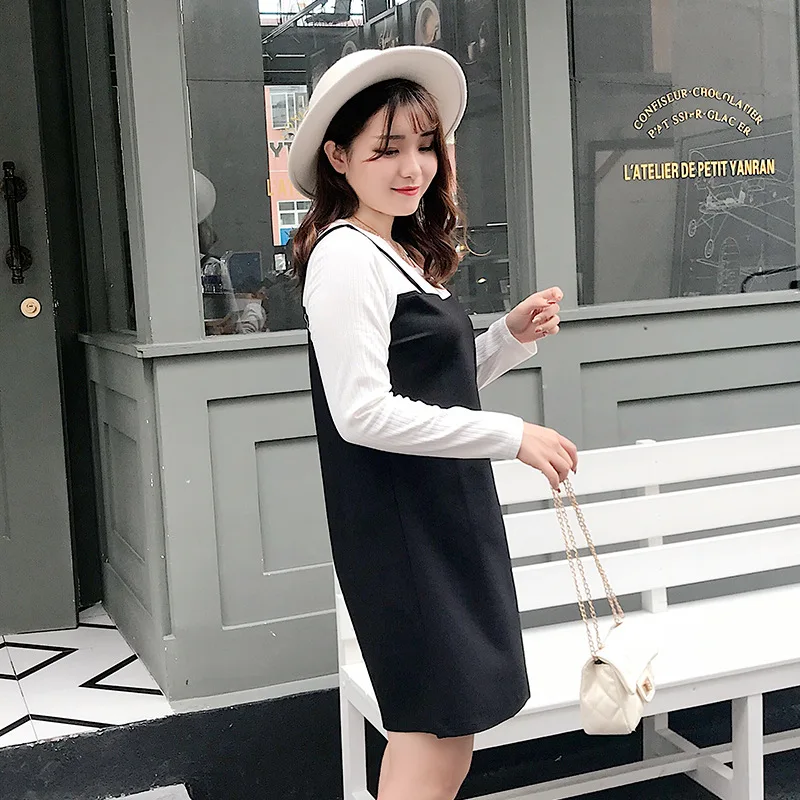 2018 Новый Осень плюс Размеры платья Поддельные Платье 2 в 1 Vestidos белый и черный