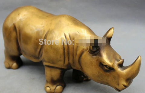 WBY+++ free shipping 11" Lucky Chinese Bronze Reptiles Bull Ox Rhino Rhinoceros Horn Statue Figurine | Дом и сад