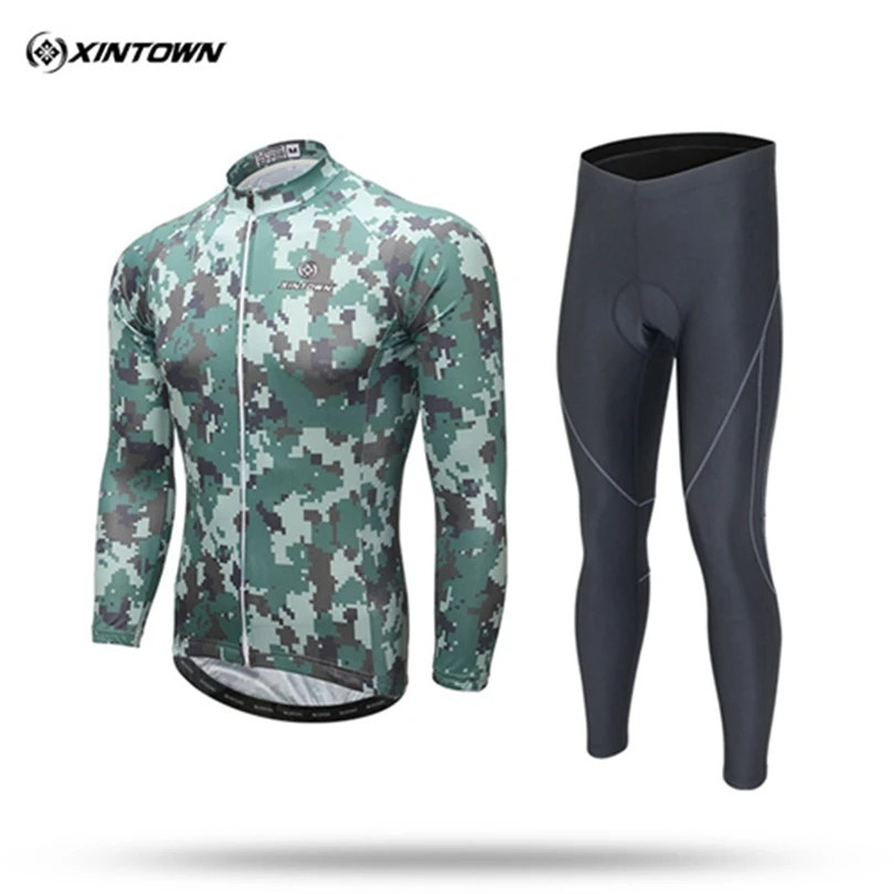 XINTOWN Camouflage Winter long-sleeved Fleece Thermal Cycling Jersey Pants Set Bike Bicycle Ropa Ciclismo Clothing Wear | Спорт и