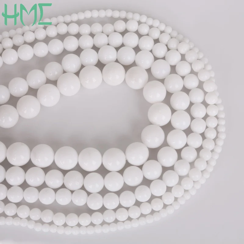 Лидер продаж круглые бусины из натурального белого камня около 38 см для