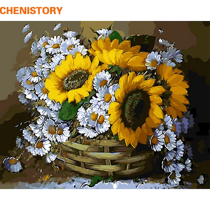 

CHENISTORY Frameless Sunflowers Diy Oil Painting By Numbers Acrylic Picture Paint On Canvas For Unique Gift Home Decor 40x50cm