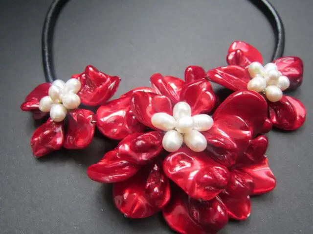 Красная Швабра раковина с пресноводным жемчугом цветок ожерелье | Украшения и