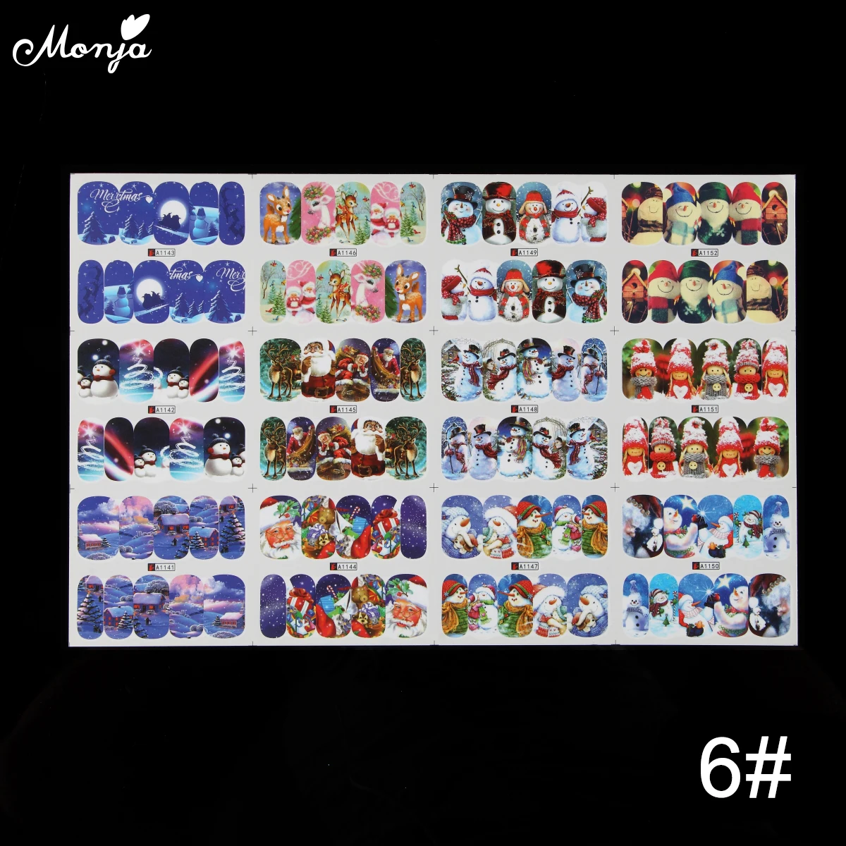 Monja 4 стиля дизайн ногтей Рождество узор серии переноса воды полное покрытие
