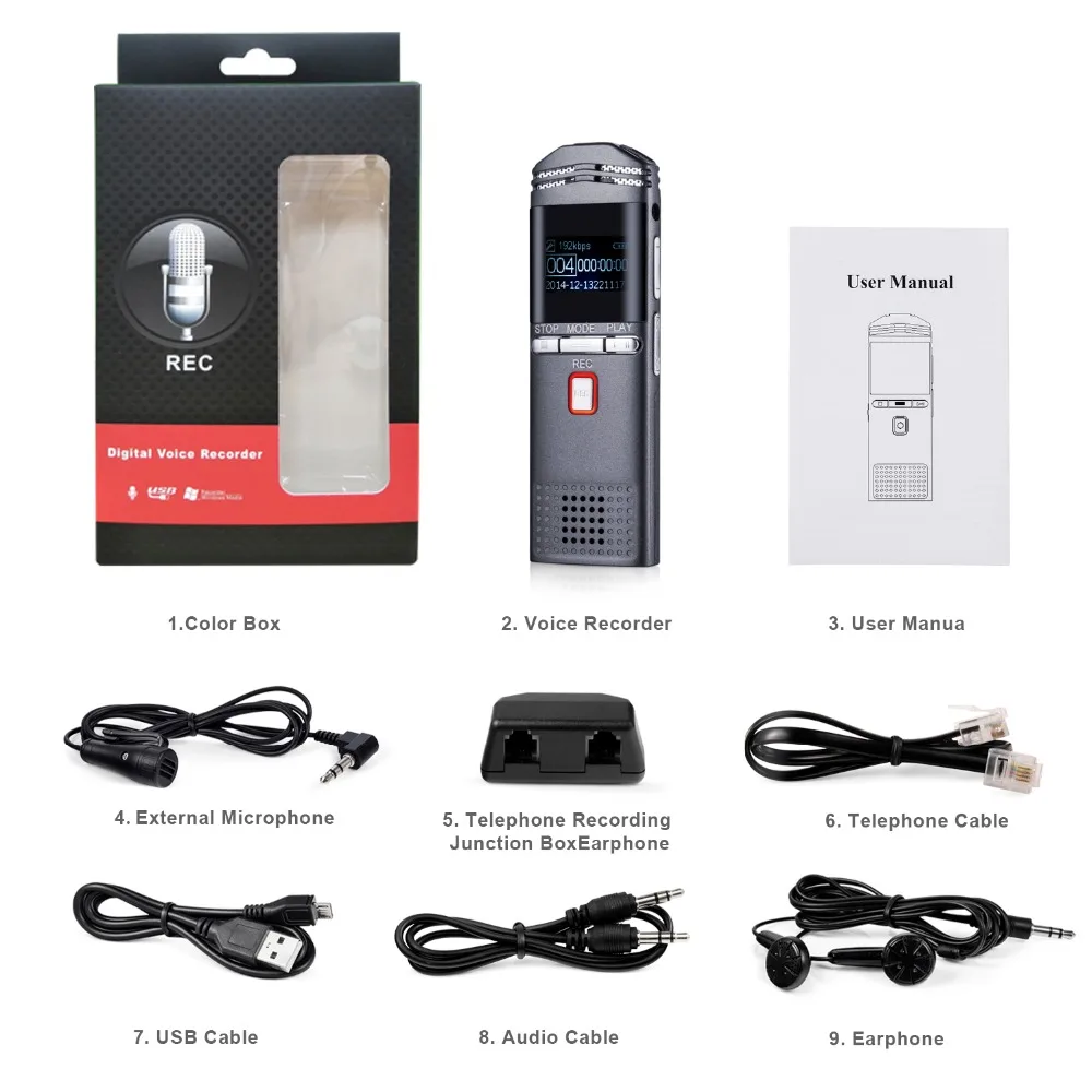 REOU Voice Stereo Digital Recorder Pen Audio Sound MP3 Player Dictaphone 8GB Dual Mic USB U Disk | Электроника