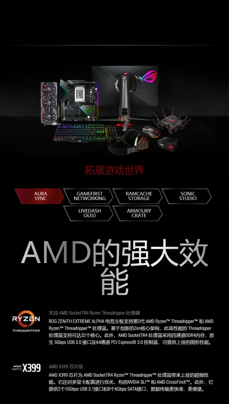 Asus ROG Зенит Extreme AMD X399/TR4 DDR4 128 GB PCI-E 3,0 USB3.1 M.2 DIMM.2 RAID E-ATX материнская плата
