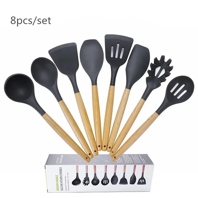 XYZLS Kitchen Cooking Tool Set Silicone Utensils With Natural Wooden Handle Non-stick Cookware | Дом и сад