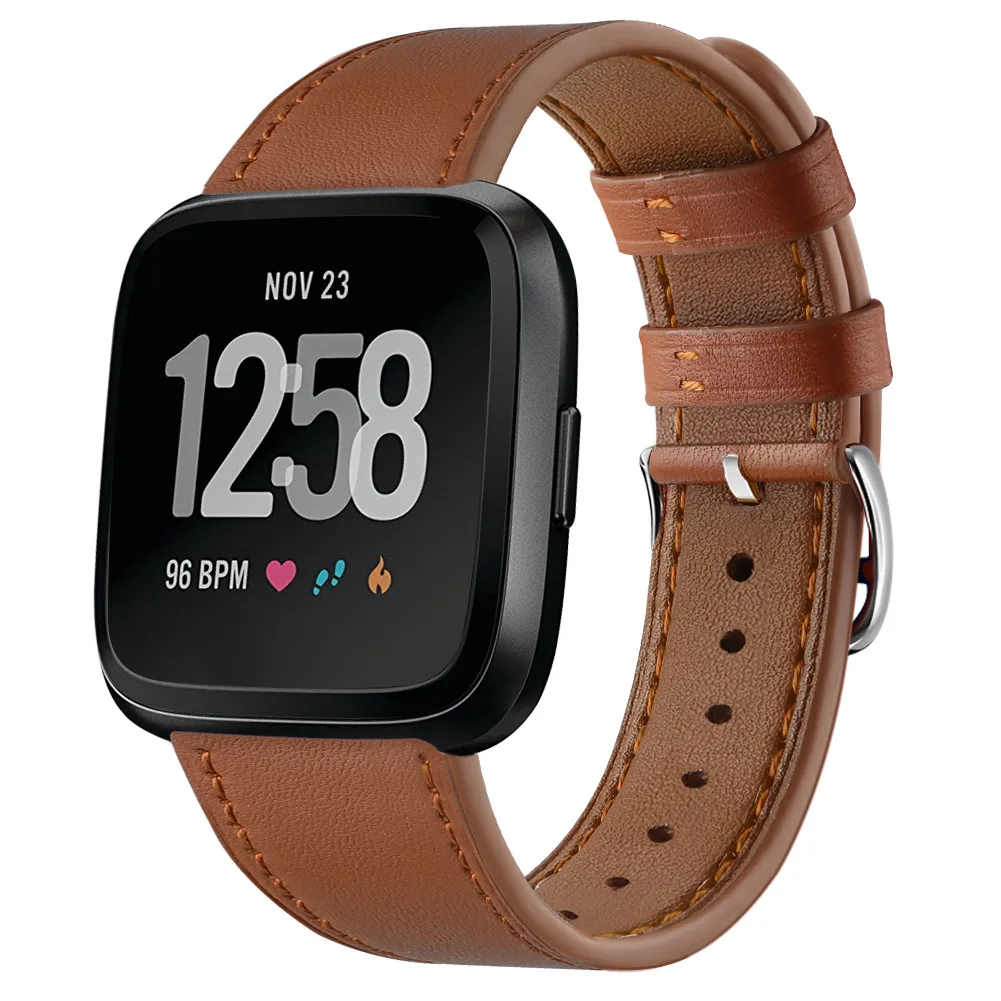 Коричневый Essidi Премиум пота кожаный ремешок Замена для Fitbit Versa Смарт часы браслет ремешок - Цвет: Коричневый