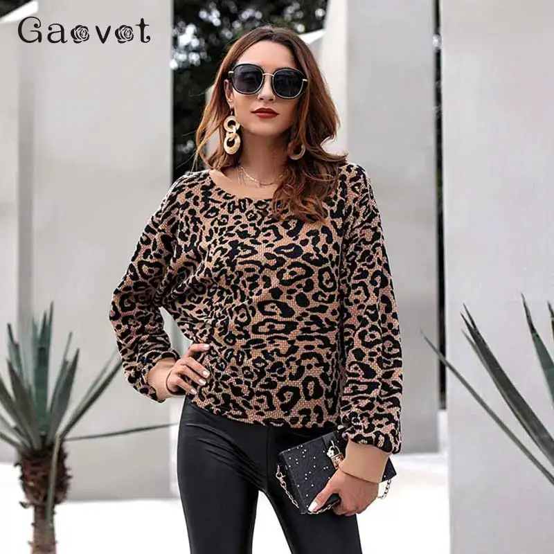Gaovot Леопардовый свитер зима для женщин осень 2018 г. рукав &quotлетучая мышь&quot
