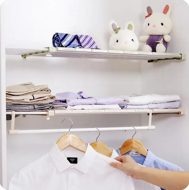 

Retractable Wardrobe Storage Rack Kitchen Organizer Cabinets Broadened Shelf