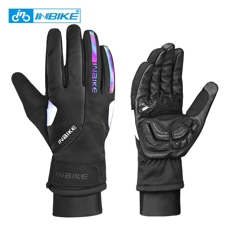 Велосипедные перчатки INBIKE зимние теплые ветрозащитные велосипедные с пальцами