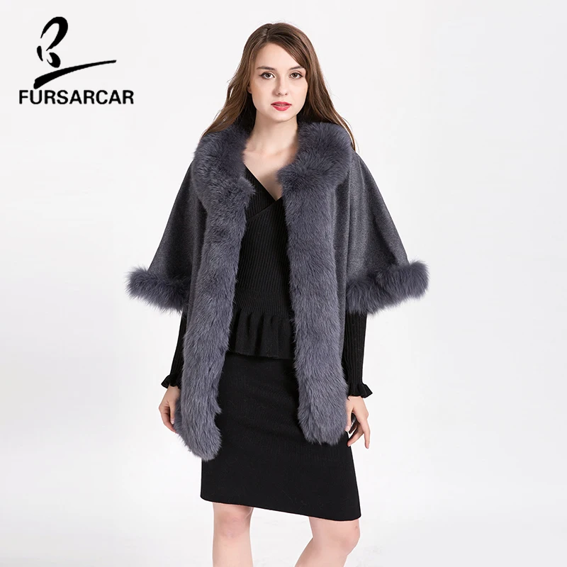 Fursarcar зимние кашемировое пальто элегантный с летучая мышь рукавами Стиль женские