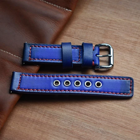 Blue-Silver Buckle Ремешок для часов из натуральной кожи 20 мм, 22 мм, 24 мм, Panerai, ремешок для наручных часов с пряжкой из нержавеющей стали, ремень, браслет с инструментом для ремонта KZB10 - Цвет ремешка: Blue-Silver Buckle