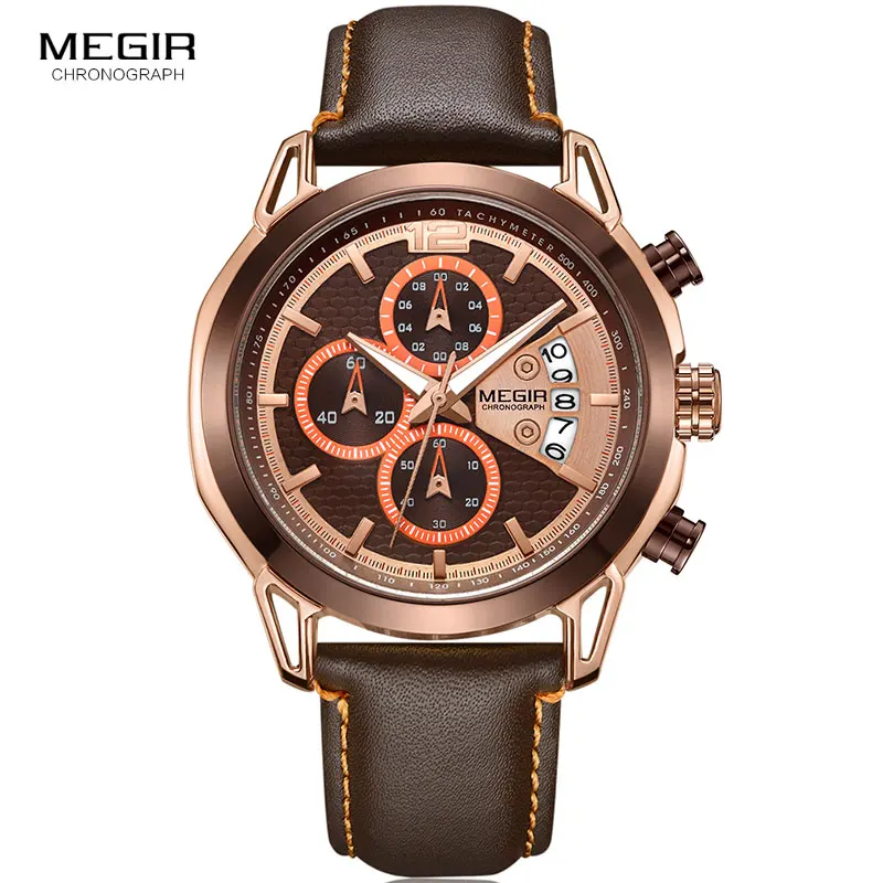 Люксовые часы от бренда MEGIR мужские Для мужчин световой иглы на кожаном ремешке