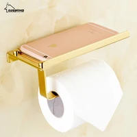 stainless steel toilet paper holder resistant european golden tissue paper rack with mobile phone holder chrome finish bath set