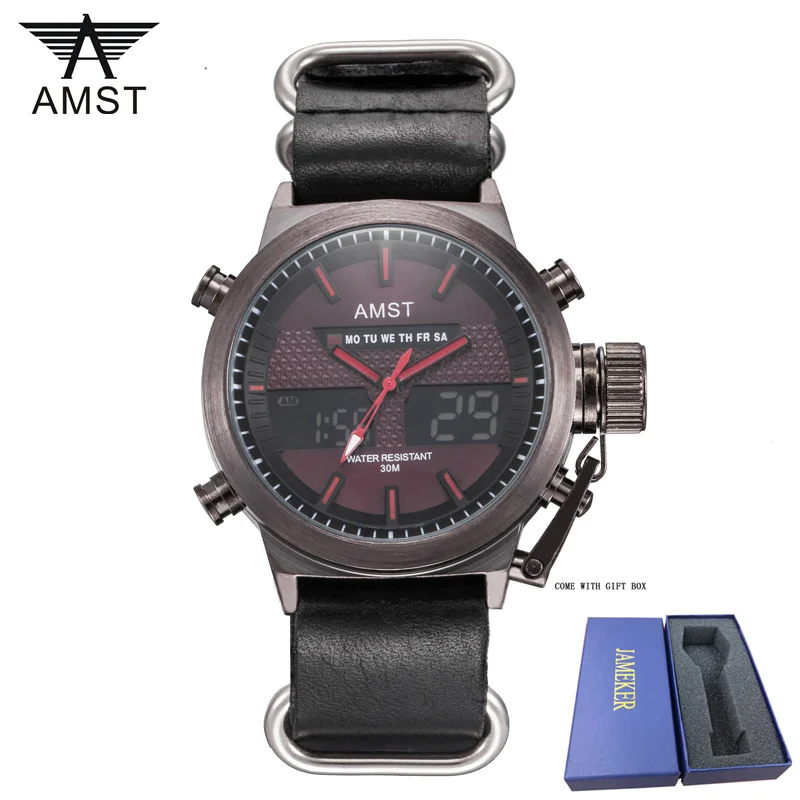 Часы AMST мужские модные кварцевые водонепроницаемые с кожаным ремешком|Кварцевые