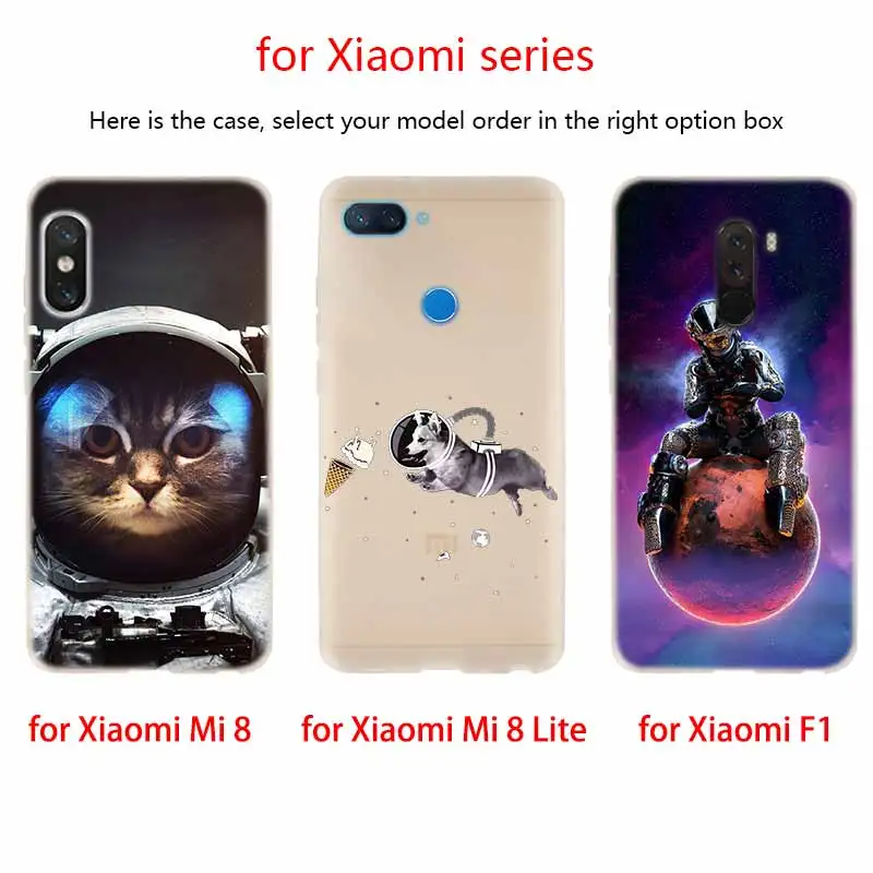 Мягкий силиконовый чехол из ТПУ для Xiaomi Mi 10 8 9 CC9 A1 A2 A3 Lite SE MAX 3 mix 2s 5X 6X Кот астронавт