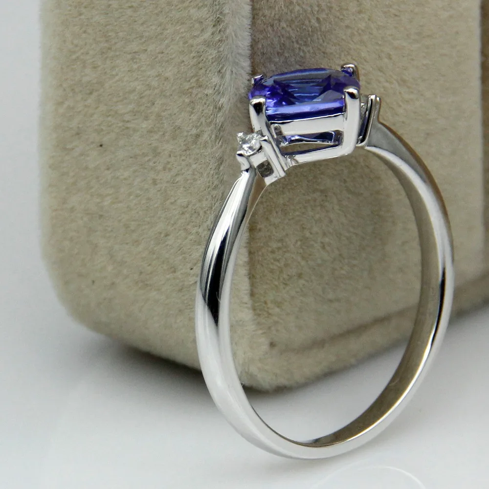 LASAMERO Подушка 1.69CT Сертифицированный натуральный драгоценный камень танзанит кольцо акценты 18 к белое золото обручальное свадебное кольцо