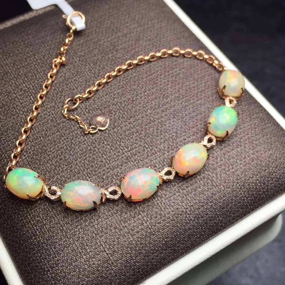 Fine Jewelry Real 18K Rose Gold AU750 G18K 100% Natural AU Opal Gemstones Love Jewellery Bracelets for women Bracelet | Украшения и