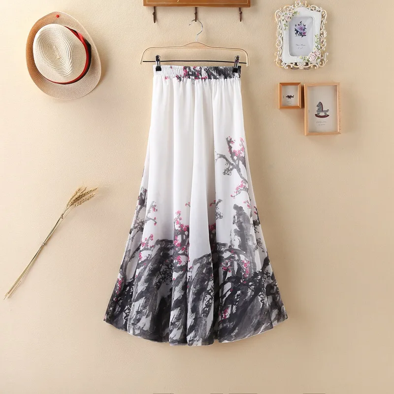 Женская шифоновая юбка в стиле бохо винтажная длинная макси с цветочным принтом