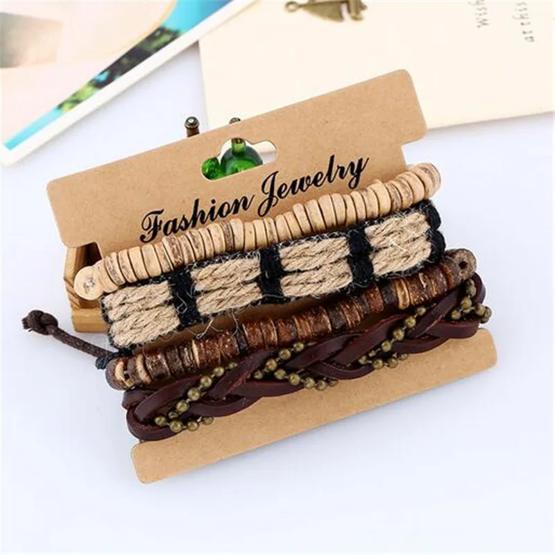Новые модные кожаные браслеты с бисером и для женщин 4 шт многослойный